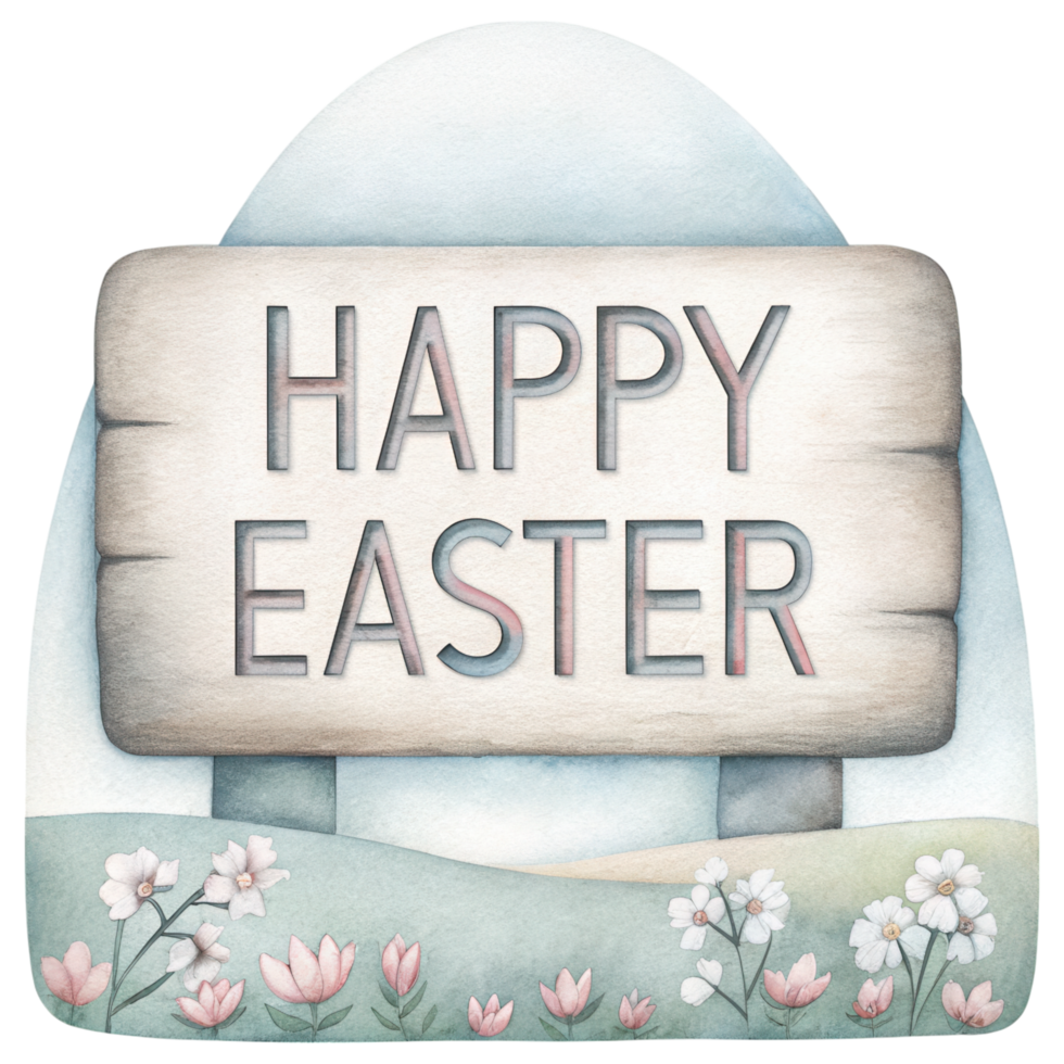 Happy Easter sign with flowers and soft colors in rustic style Clipart Photo isolated on transparency background png