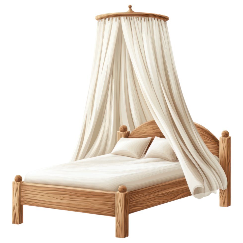 Minimalist bed with canopy and soft drapes on transparency background clip art on a transparency background png