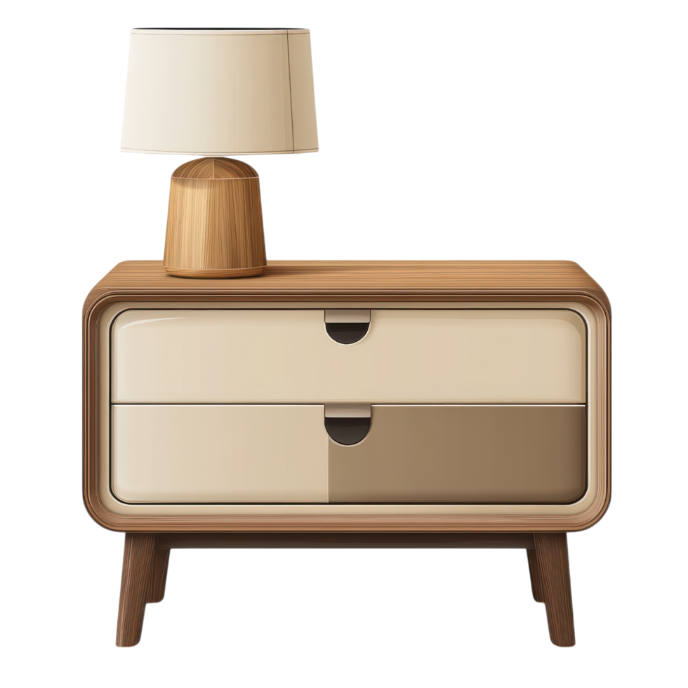 Modern bedside table with stylish lamp, perfect for any bedroom decor. clip art on a transparency background png