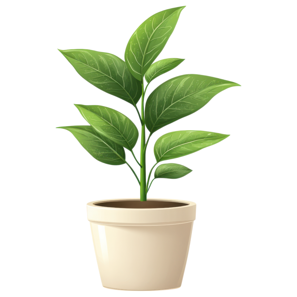 Small indoor plant in modern pot, adding freshness to any space. clip art on a transparency background png