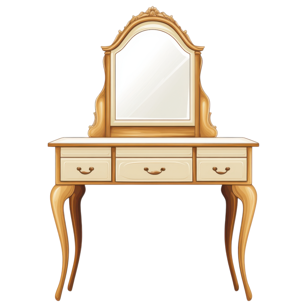 Stylish dressing table with mirror and elegant design, perfect for decor clip art on a transparency background png