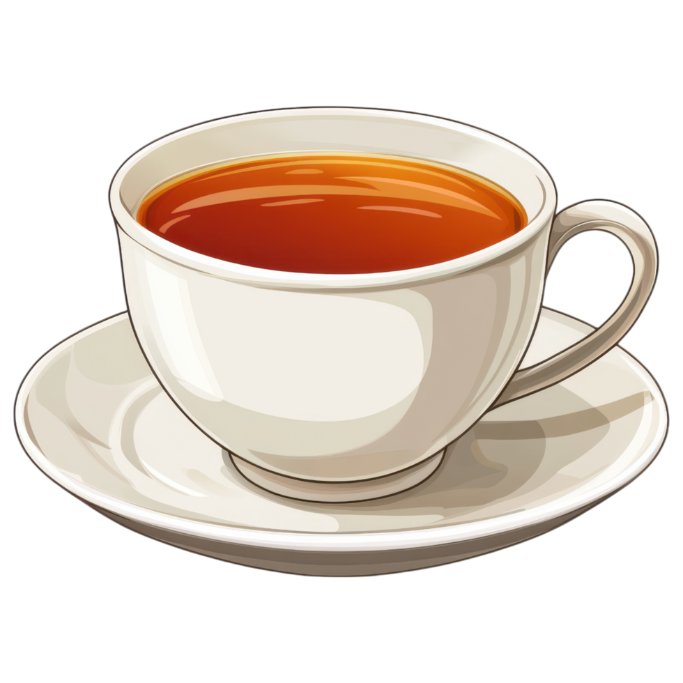 teacup with saucer filled with warm tea, perfect for relaxation. clip art on a transparency background png