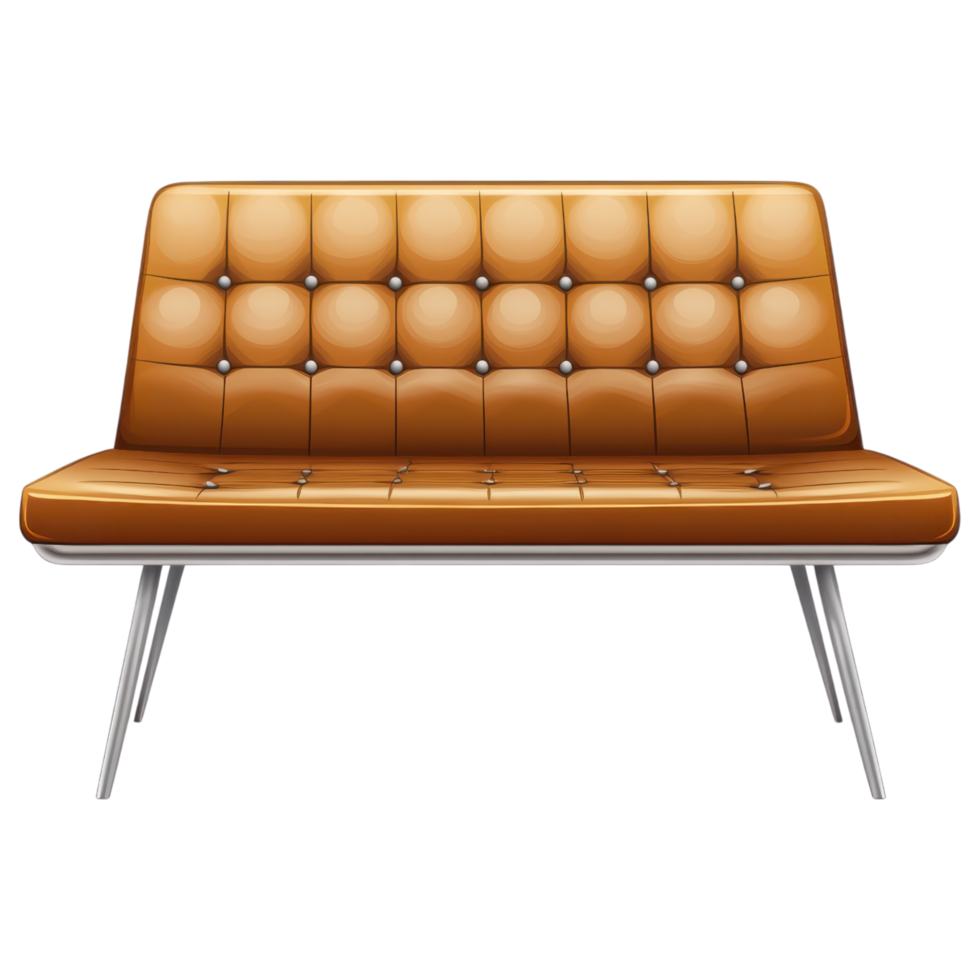 Stylish upholstered bench with metal legs in warm brown color clip art on a transparency background png