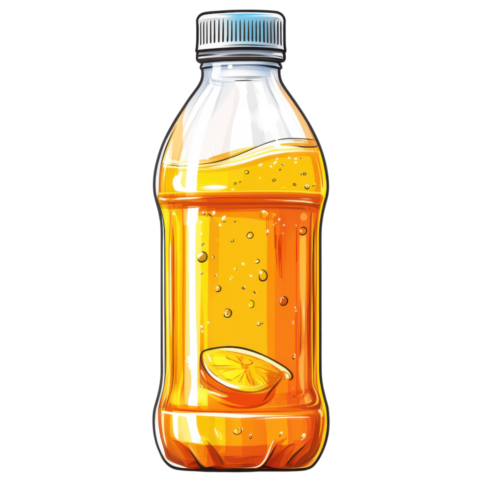 Refreshing orange sports drink in plastic bottle with bubbles clip art on a transparency background png