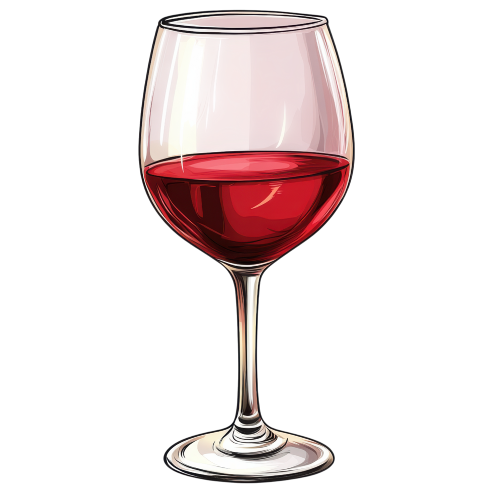 red wine glass filled with rich red wine, elegantly displayed. clip art on a transparency background png