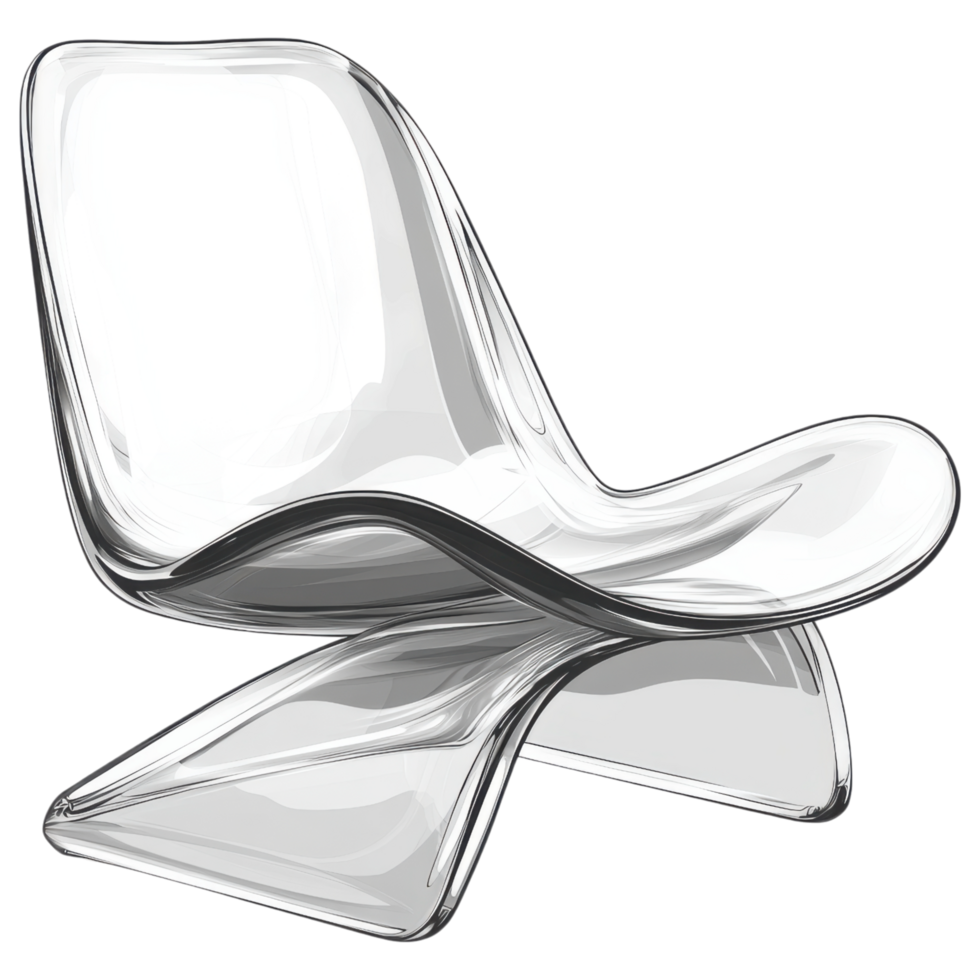 Transparent acrylic chair with modern curves and sleek design. clip art on a transparency background png