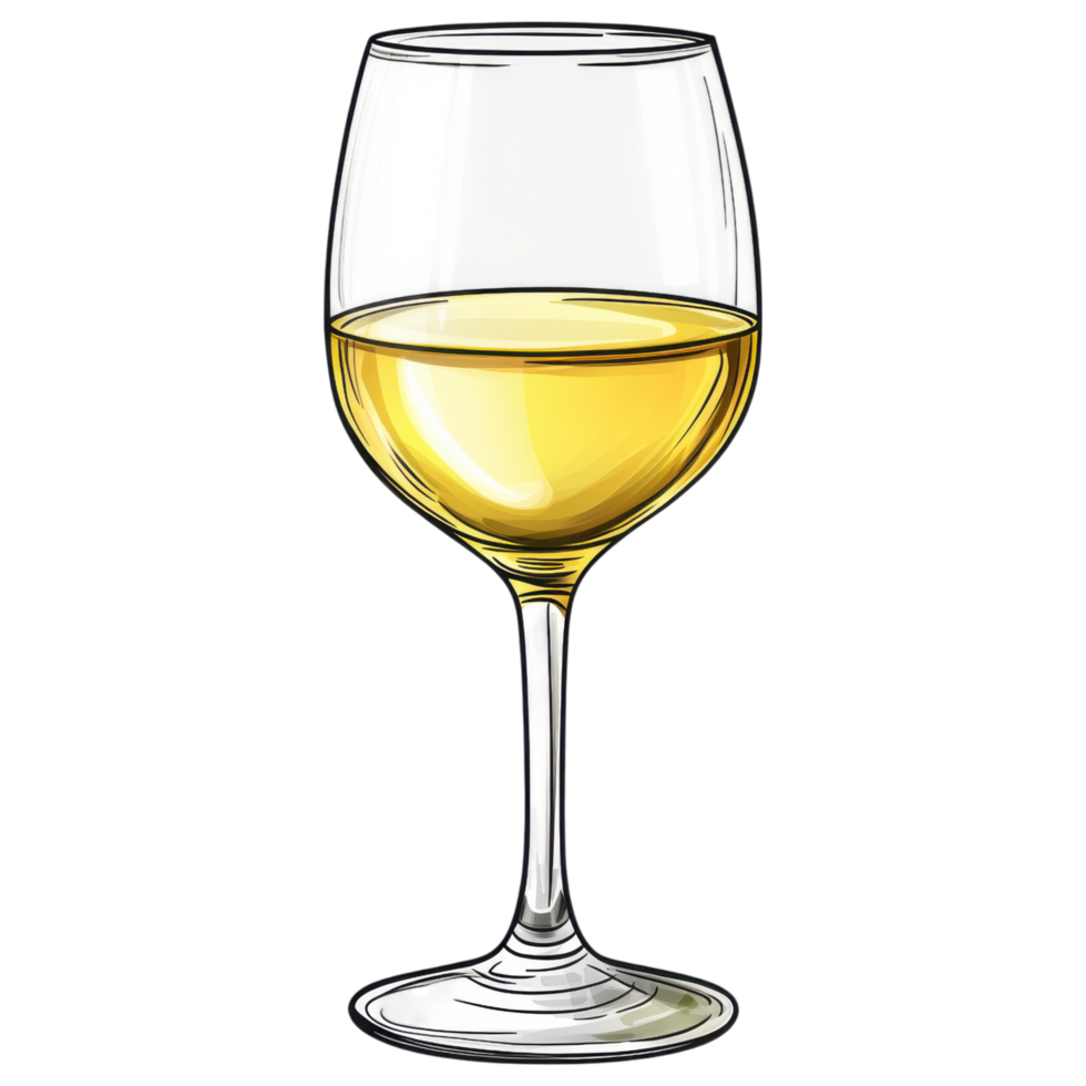 stemmed glass filled with white wine, elegantly displayed on transparency background. png