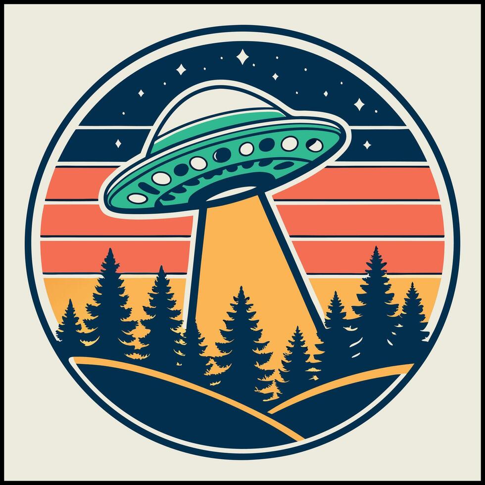 Outer Space UFO T-Shirt Alien Abduction Forest Scene vector