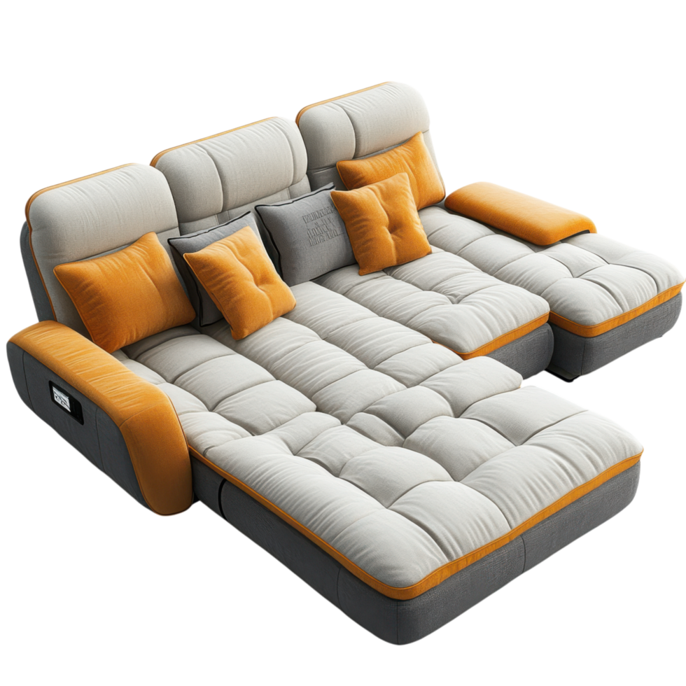 Multi functional sofa bed with storage, modern design, and comfort clip art on a transparency background png