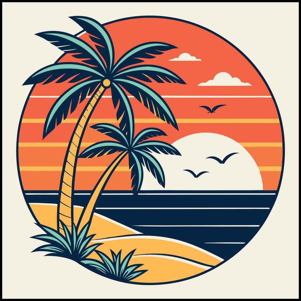 Paradise Island Sunset Beach T Shirt Artwork vector