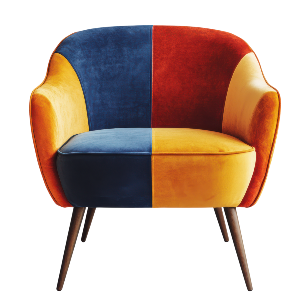 Retro inspired accent chair with bold colors and stylish design clip art on a transparency background png