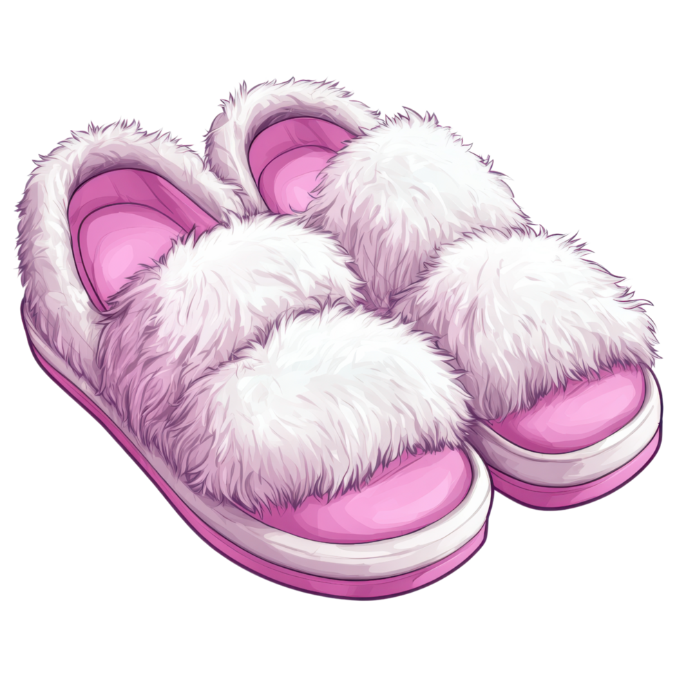 Soft and fluffy slippers with pink accents, perfect for cozy comfort. clip art on a transparency background png