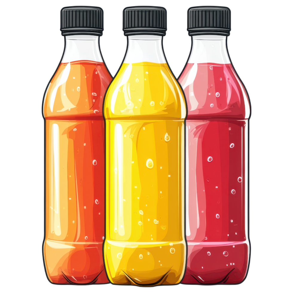 Refreshing sports drinks in colorful plastic bottles on transparency background. clip art on a transparency background png