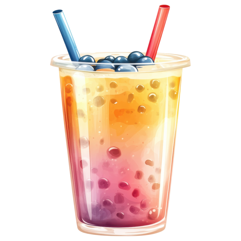 Delicious bubble tea with tapioca pearls and colorful layers clip art on a transparency background png