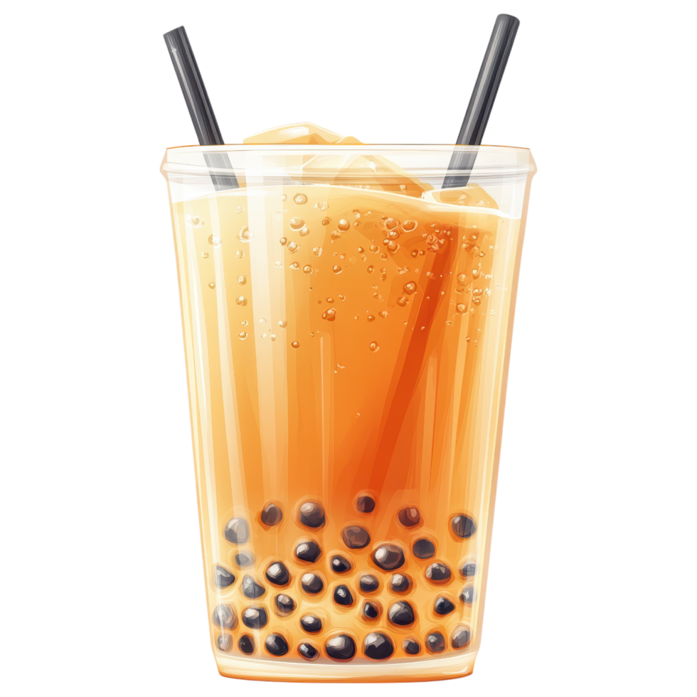 Refreshing bubble tea with tapioca pearls and ice clip art on a transparency background png