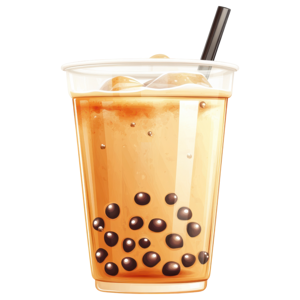 Bubble tea with tapioca pearls in clear cup, refreshing and delicious clip art on a transparency background png