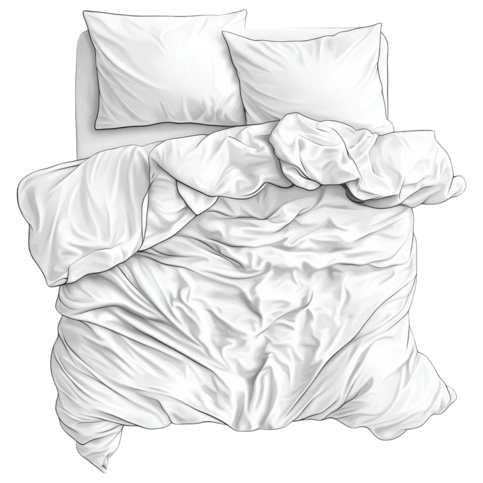 Neatly arranged white bedding with soft duvet and pillows clip art on a transparency background png