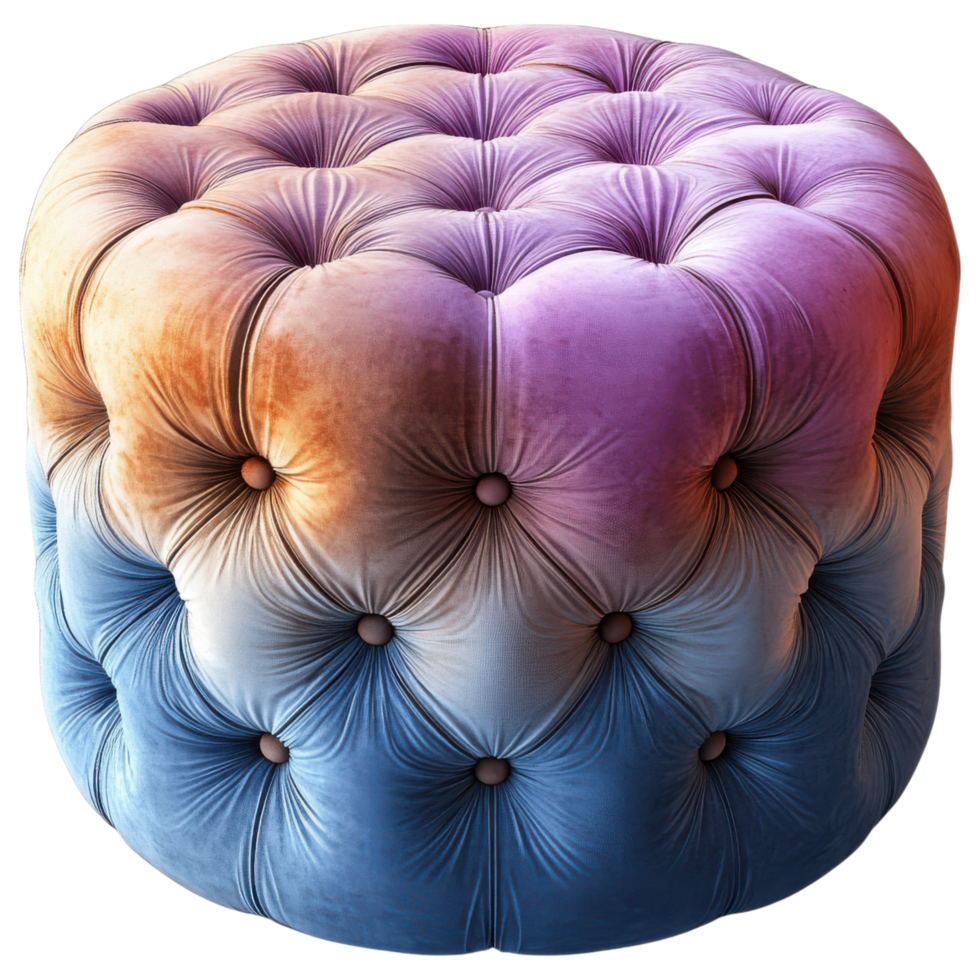 Velvet tufted ottoman in pastel tones, stylish and elegant design. clip art on a transparency background png