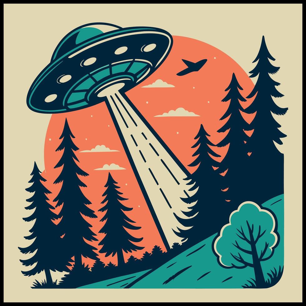 Sci-Fi UFO Beam T-Shirt Extraterrestrial Flying Saucer Design vector