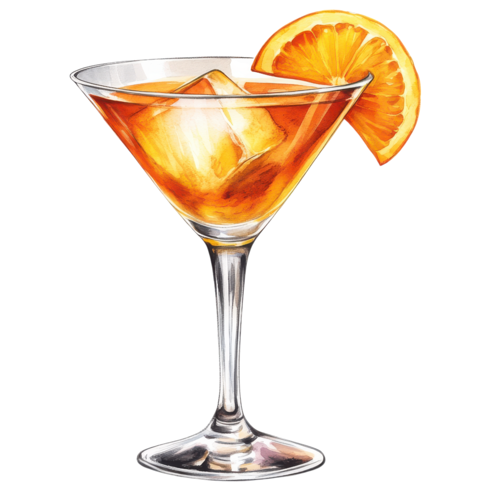 Classic cocktail with orange twist, served in stylish glass. clip art on a transparency background png