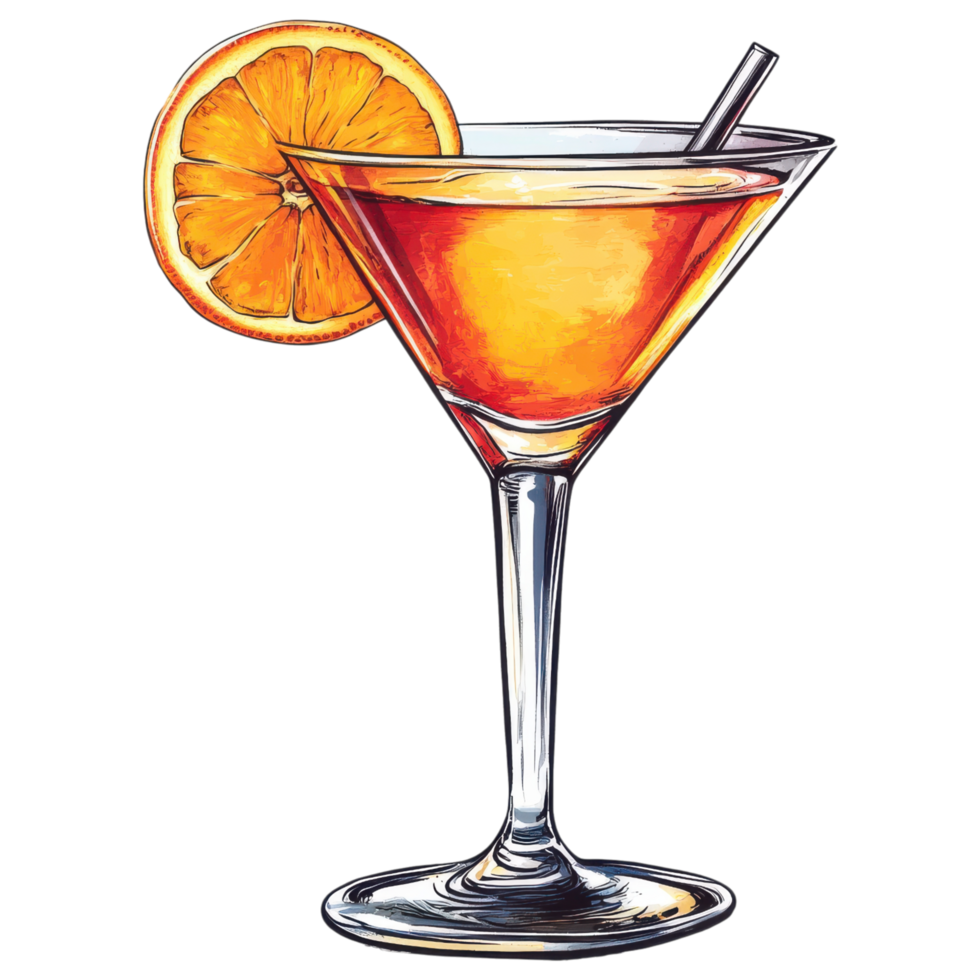 Classic cocktail with orange twist, vibrant and refreshing drink clip art on a transparency background png
