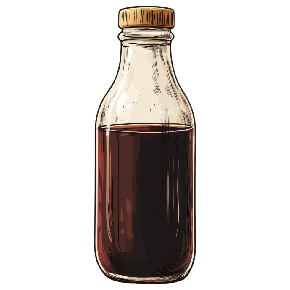Cold brew coffee in glass bottle with wooden cap, perfect for refreshing drinks. clip art on a transparency background png
