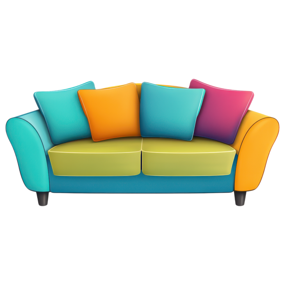 Colorful modular sofa with vibrant cushions on transparency background clip art on a transparency background png