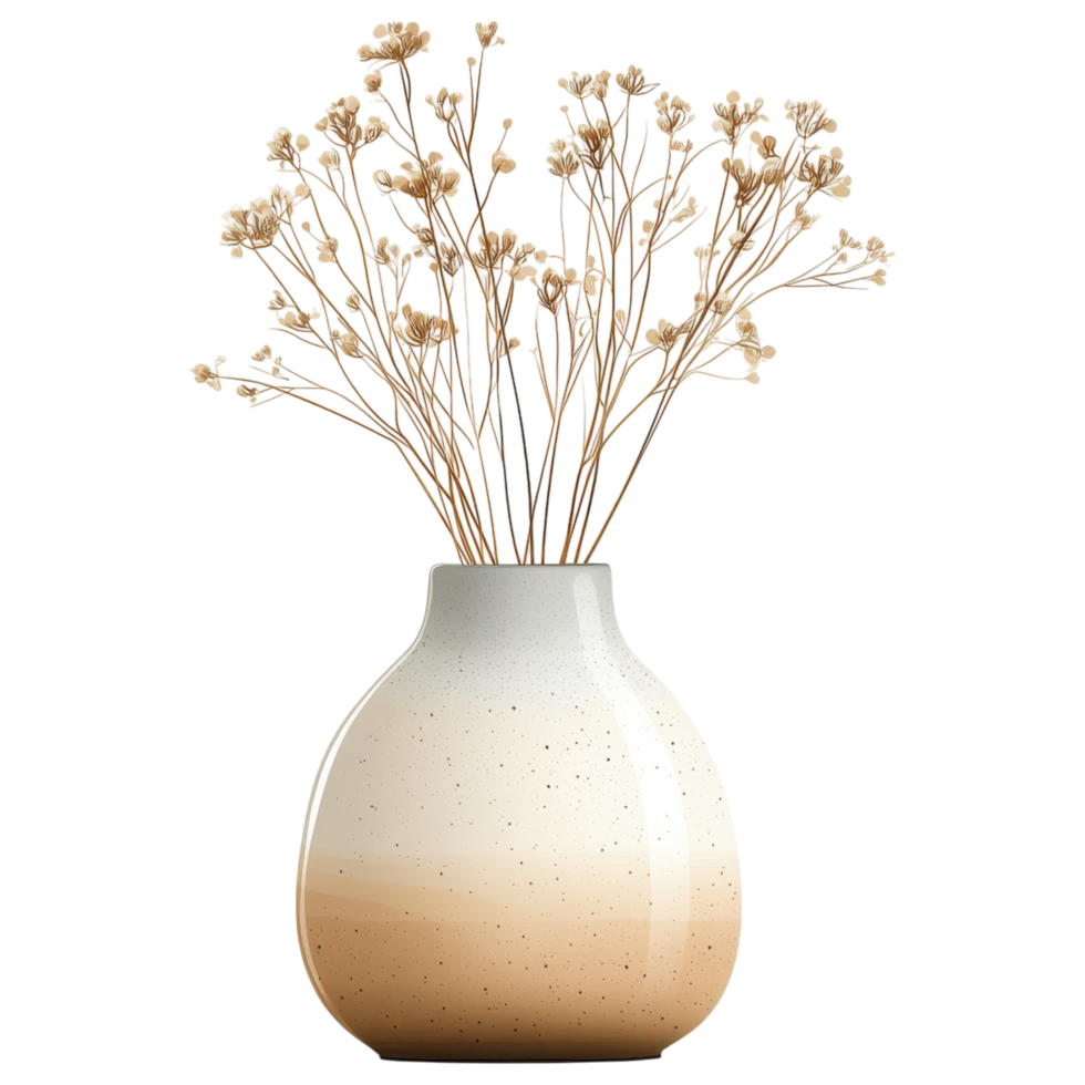 decorative ceramic vase with dried flowers, adding warm touch to any space. clip art on a transparency background png