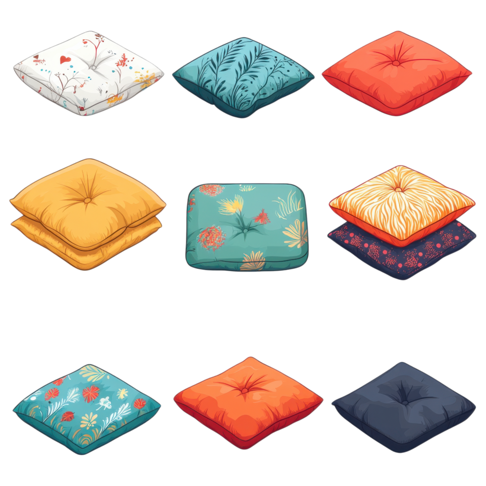 Cozy floor cushions in various colors and patterns png