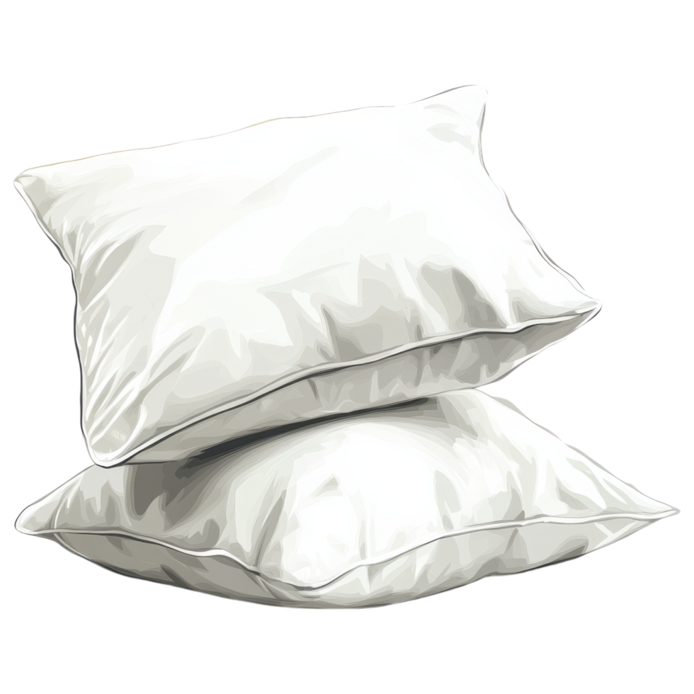 Soft decorative pillows stacked on bed, adding comfort and style. clip art on a transparency background png