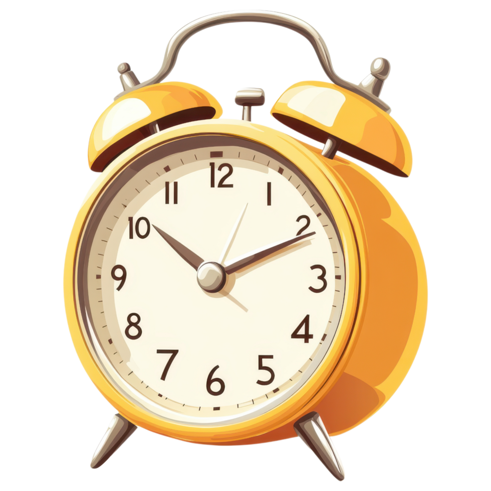 Vintage alarm clock with cheerful yellow design on transparency background. clip art on a transparency background png