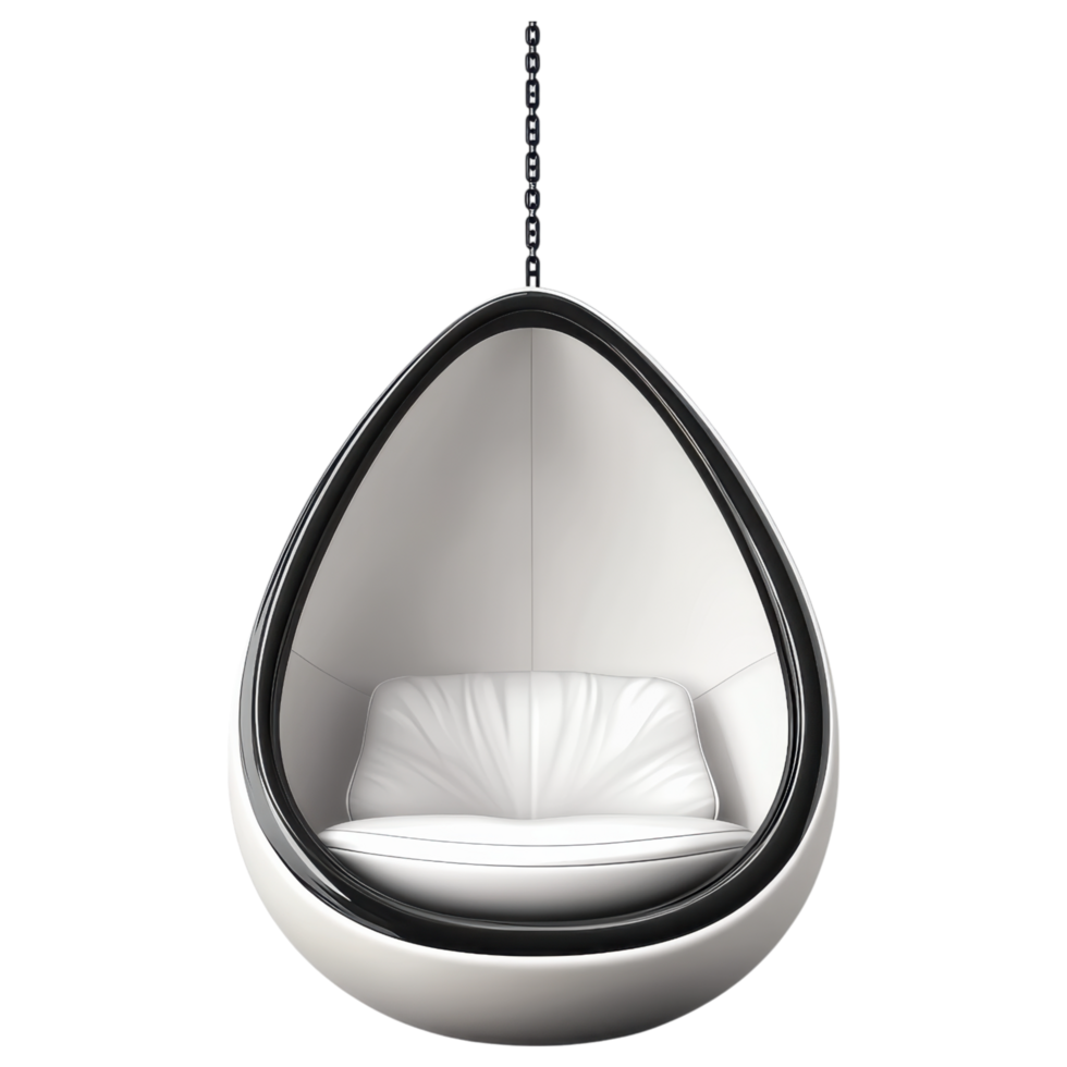 Futuristic minimalist hanging pendant chair with sleek design clip art on a transparency background png