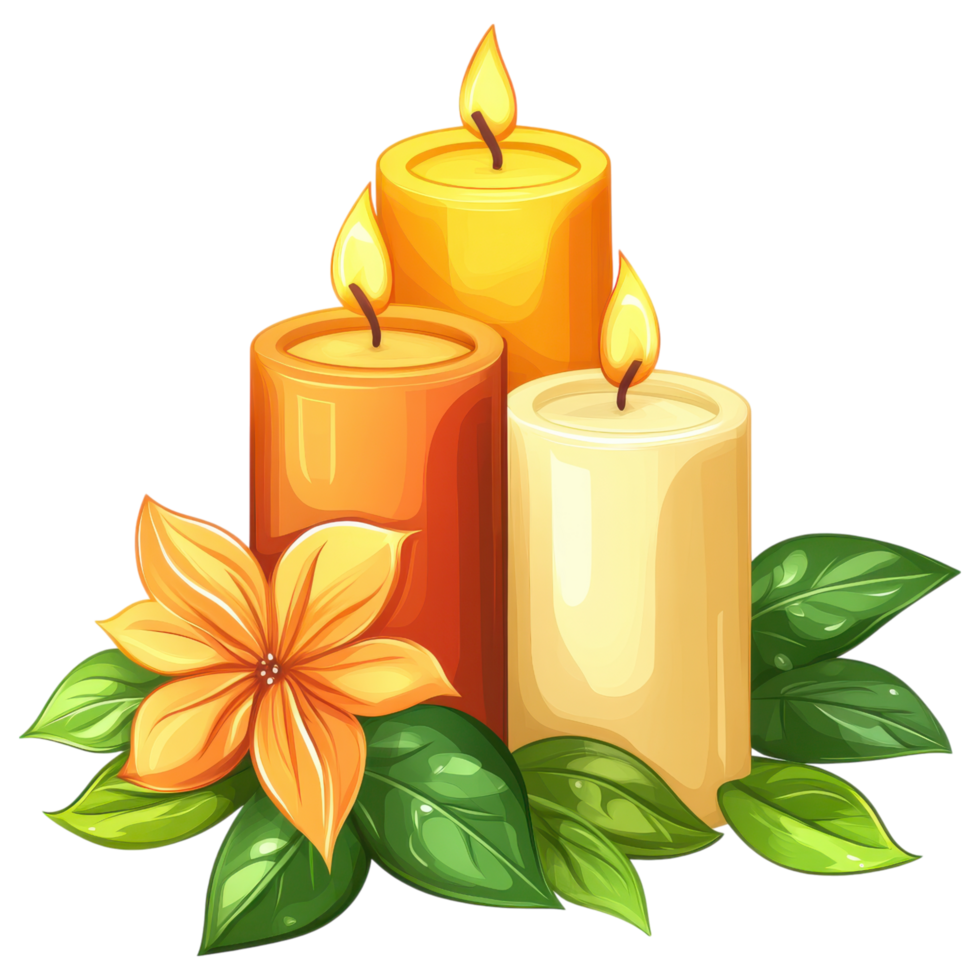 Decorative scented candles with flowers and leaves on transparency background. clip art on a transparency background png