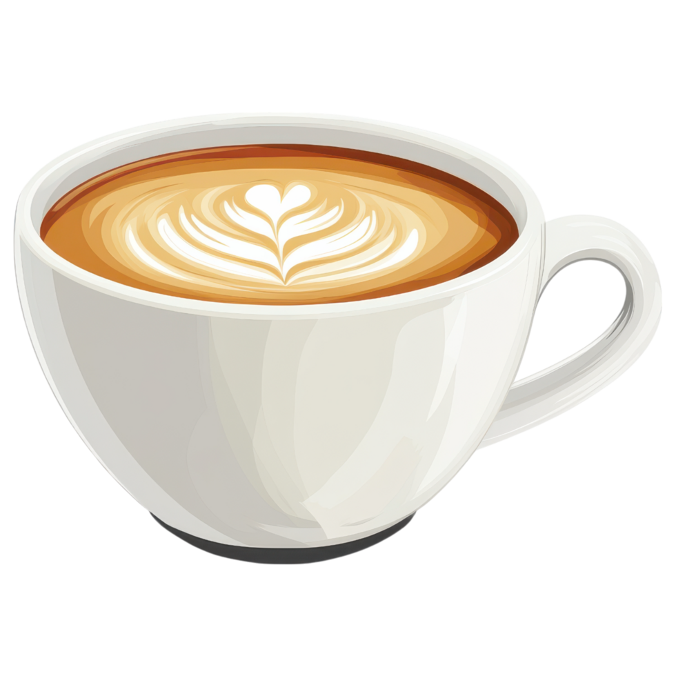 white ceramic cup filled with latte art on transparency background. clip art on a transparency background png