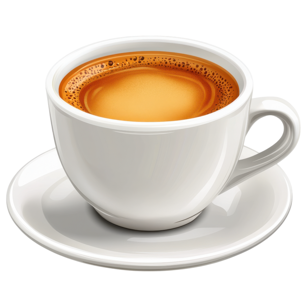small cup of espresso with rich, creamy surface on white saucer clip art on a transparency background png
