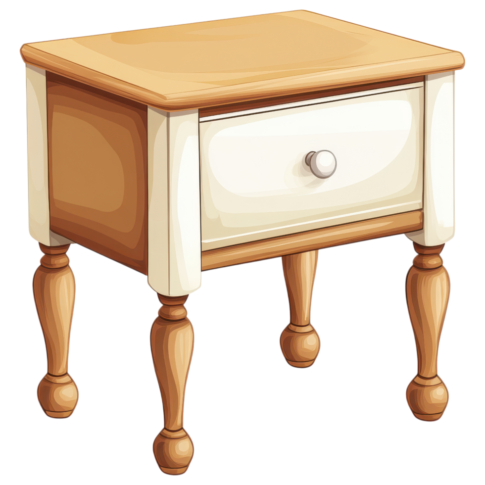 Elegant nightstand with drawer, perfect for bedroom decor. clip art on a transparency background png