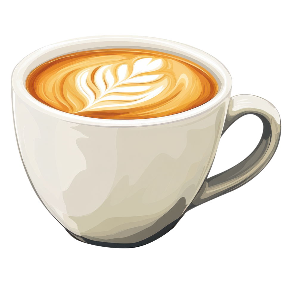 creamy latte art in ceramic cup on transparency background. clip art on a transparency background png