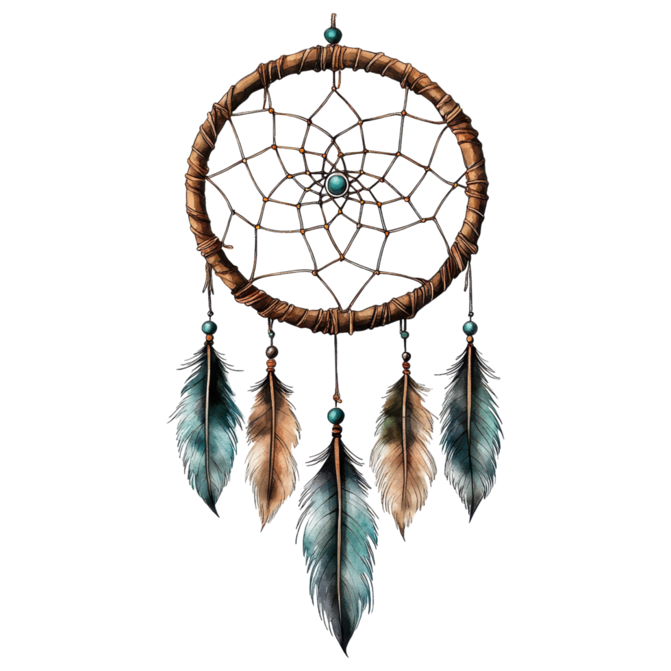 Hanging dreamcatcher with feathers and beads on transparency background clip art on a transparency background png