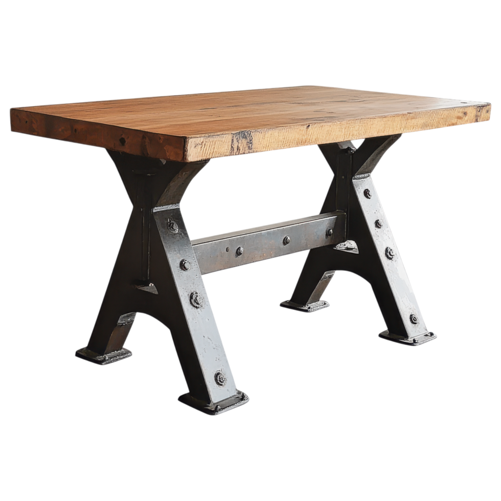 Industrial style dining table with wooden top and metal base, perfect for modern spaces. clip art on a transparency background png