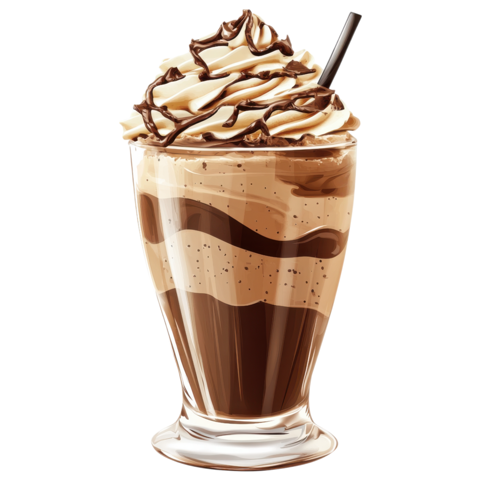 Iced chocolate drink topped with whipped cream and chocolate syrup png