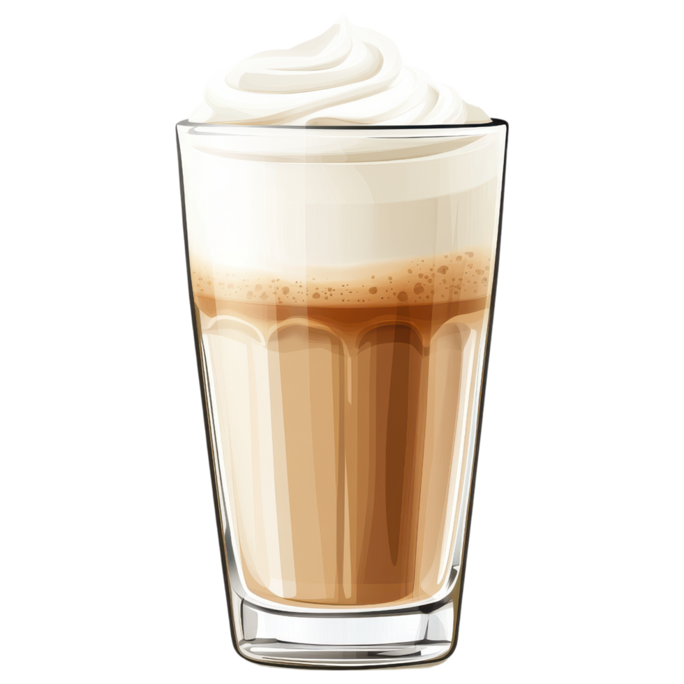 Creamy latte in tall glass with whipped topping on transparency background clip art on a transparency background png