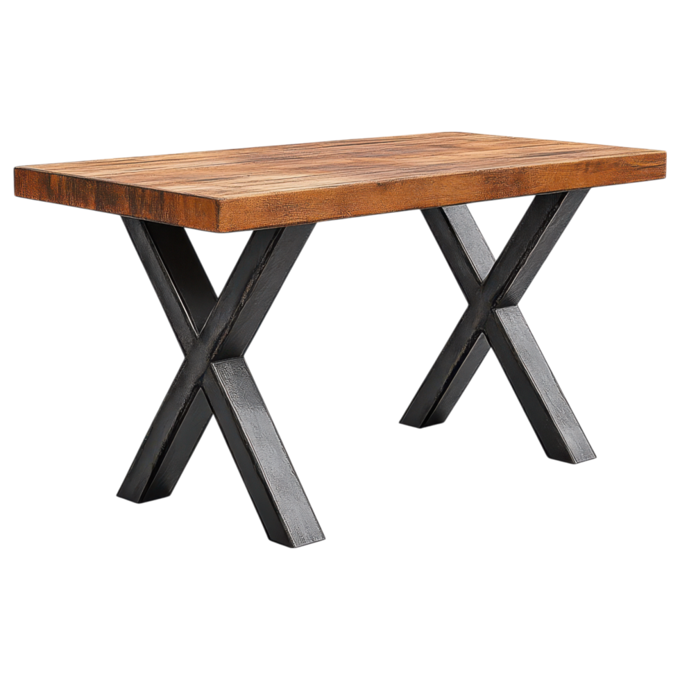 Industrial style dining table with wooden top and metal base. clip art on a transparency background png