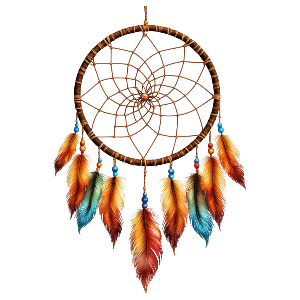 Colorful dreamcatcher with feathers and beads on transparency background clip art on a transparency background png