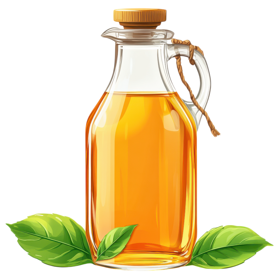 Fresh kombucha in glass bottle with green tea leaves, perfect for health enthusiasts. clip art on a transparency background png