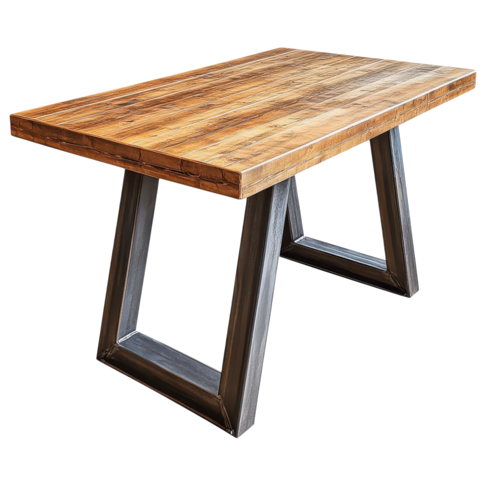 Industrial style dining table with wooden top and metal base, perfect for modern interiors. clip art on a transparency background png