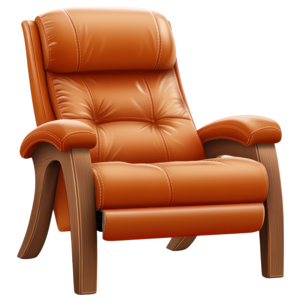 Luxurious leather recliner chair with wooden arms, perfect for relaxation. clip art on a transparency background png