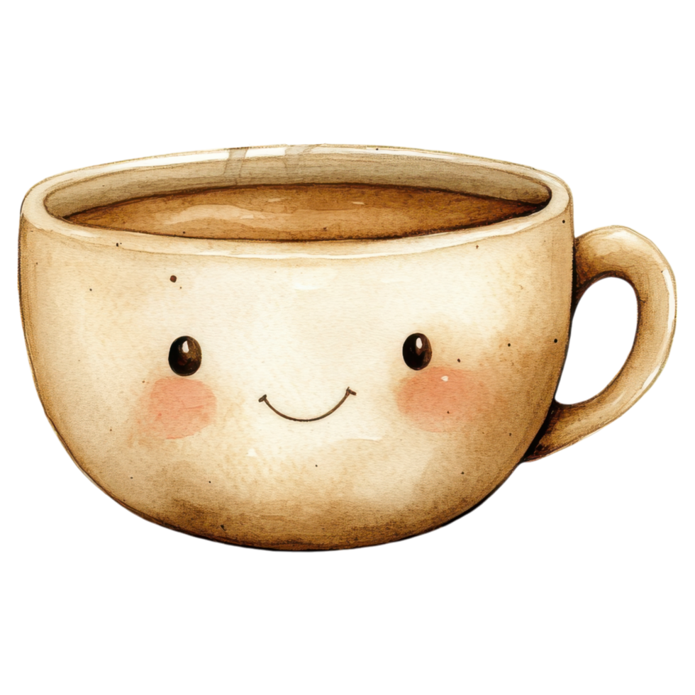 Cute coffee cup with steam and smiling face on transparency background clip art on a transparency background png