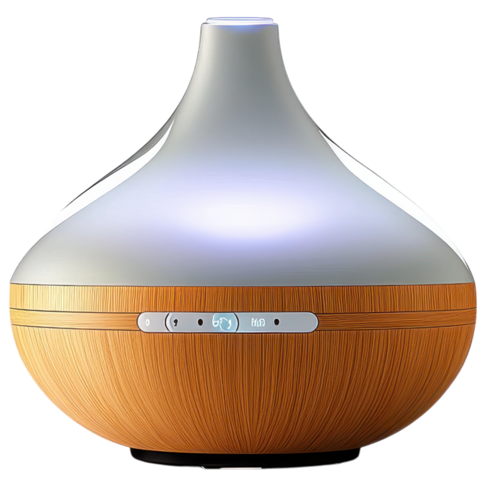 Aromatherapy diffuser with soft light and wooden design for relaxation clip art on a transparency background png