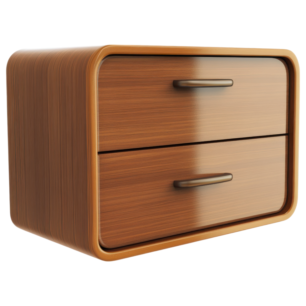 Modern wooden bedside table with two drawers, stylish and functional. clip art on a transparency background png