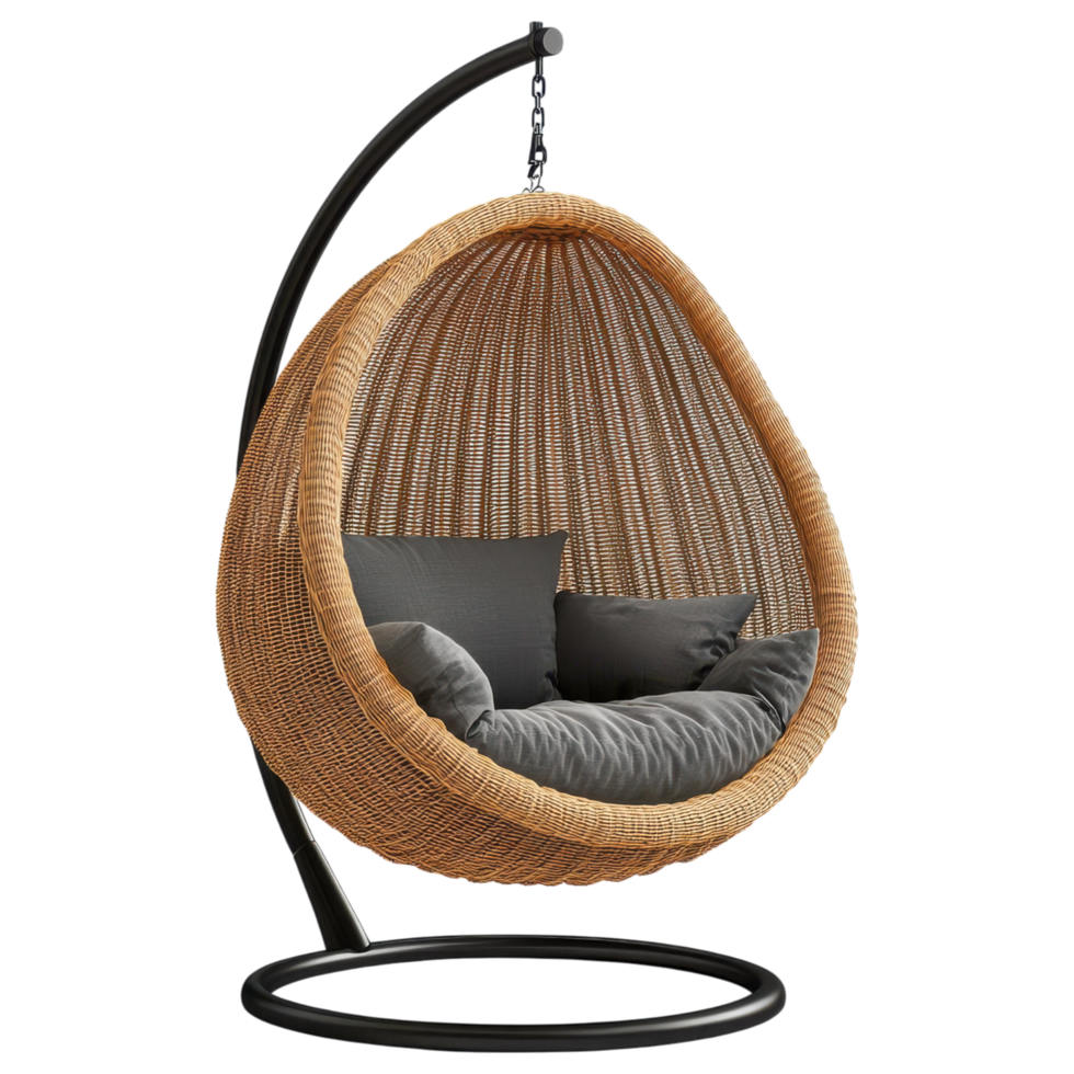 Hanging egg chair with stand, cozy and stylish for relaxation clip art on a transparency background png